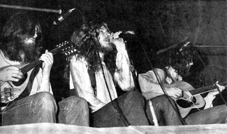 Led Zeppelin live during an acoustic performance in 1971
